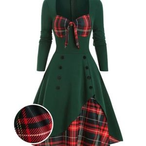 Retro Stage 1950s Sweetheart Plaid Patchwork Dress